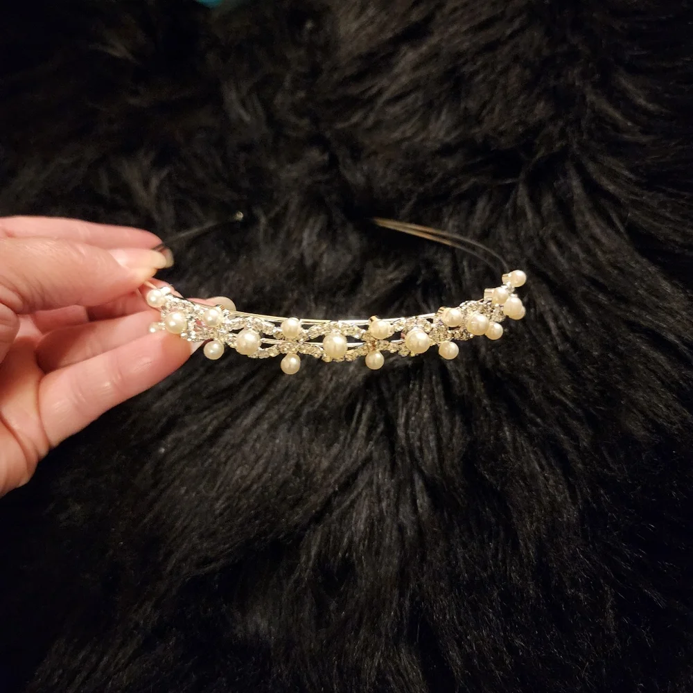 Faux Pearls and Rhinestones Silver toned Tiera Wedding Bridal Flower Girl